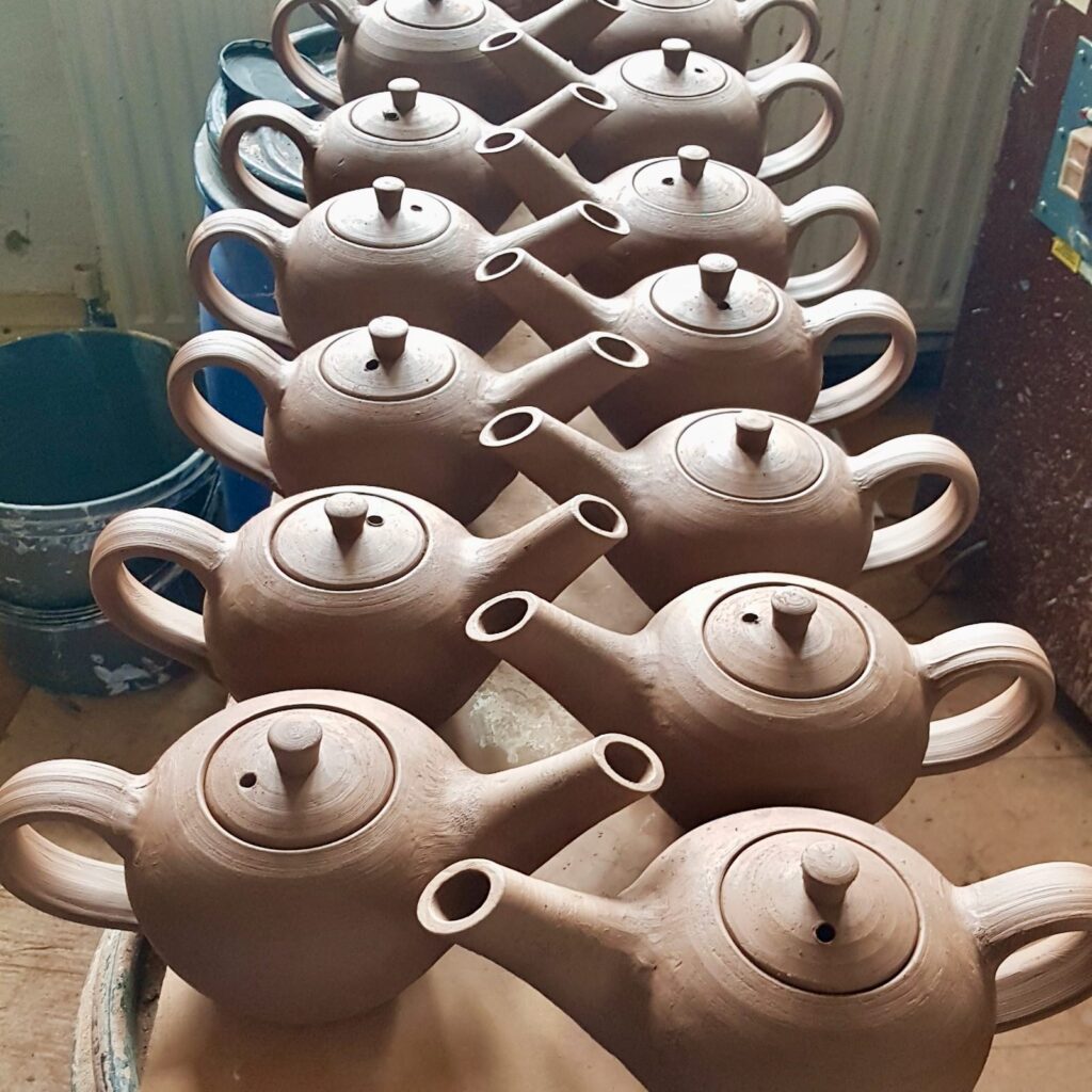 Teapots drying